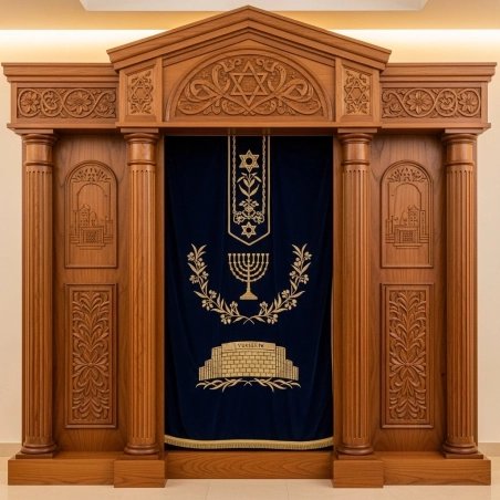 Luxury Hand-Carved Aron Kodesh Premium Solid Wood Synagogue Ark Cabinet Exquisite Manufacturer's Edition