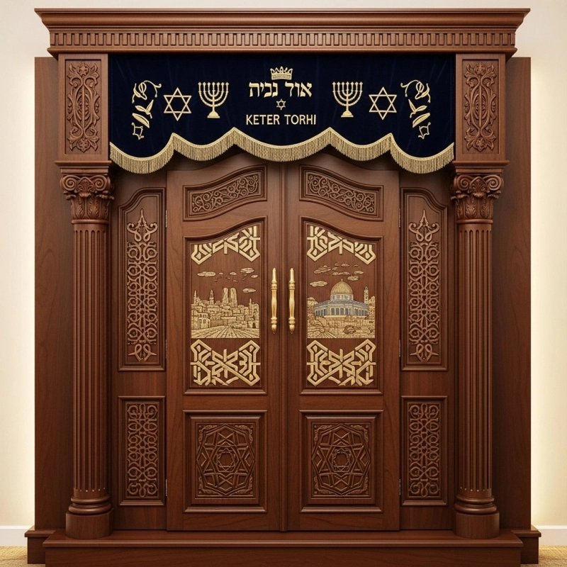 Exquisite Aron Kodesh Holy Ark: Premium Handcrafted Wooden Torah Cabinet for Synagogues by Leading Furniture Manufacturer Exquisite Aron Kodesh Holy Ark: Premium Handcrafted Wooden Torah Cabinet for Synagogues by Leading Furniture Manufacturer
