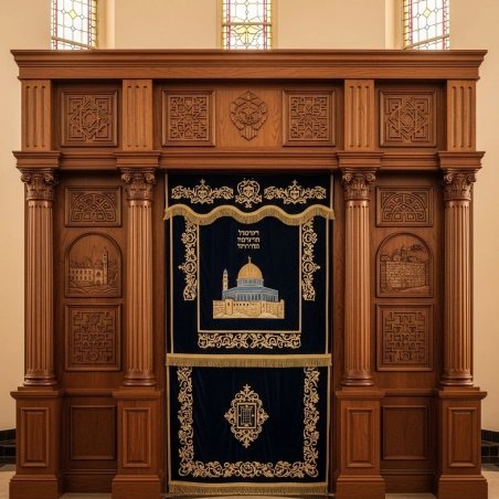 Exquisite Solid Wood Aron Kodesh Synagogue Ark - Handcrafted Premium Judaica Furniture, Superior Manufacturing Quality