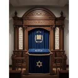 Exquisite Handcrafted Aron Kodesh Synagogue Furniture by Premier Manufacturer - Solid Wood & Royal Blue Velvet Holy Ark