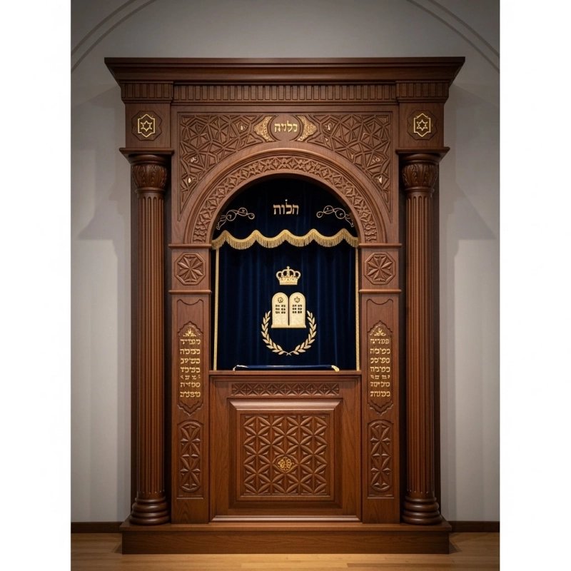 Premium Handcrafted Aron Kodesh - Solid Wood Synagogue Holy Ark by Leading Furniture Manufacturer - Heritage Design.