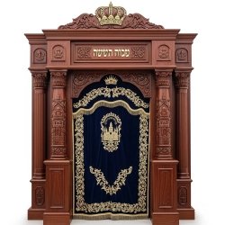 Exquisite Handcrafted Aron Kodesh Synagogue Ark, Solid Wood, Velvet Parochet, Gold Embroidery, Premium Manufacturer Quality