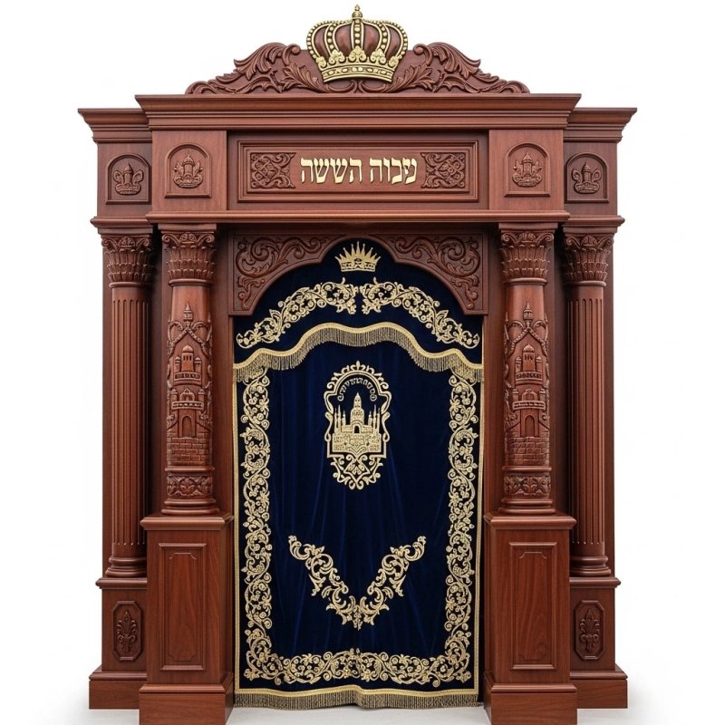 Exquisite Handcrafted Aron Kodesh Synagogue Ark, Solid Wood, Velvet Parochet, Gold Embroidery, Premium Manufacturer Quality Exquisite Handcrafted Aron Kodesh Synagogue Ark, Solid Wood, Velvet Parochet, Gold Embroidery, Premium Manufacturer Quality