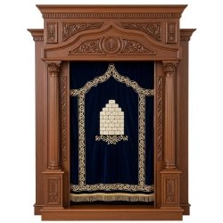 Artisan Crafted Solid Wood Aron Kodesh Synagogue Holy Ark with Velvet & Gold Embroidery Premium Furniture Manufacturer Quality