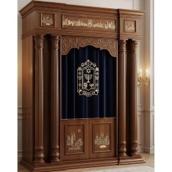 Mastercrafted Aron Kodesh, Premium Hand-Carved Wood Torah Ark, Ornate Jerusalem Design by Elite Sacred Furniture Co.