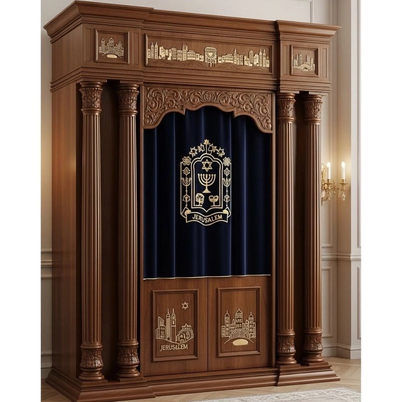 Mastercrafted Aron Kodesh, Premium Hand-Carved Wood Torah Ark, Ornate Jerusalem Design by Elite Sacred Furniture Co. Mastercrafted Aron Kodesh, Premium Hand-Carved Wood Torah Ark, Ornate Jerusalem Design by Elite Sacred Furniture Co.