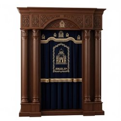 Artisan Solid Wood Aron Kodesh Hand-Carved Synagogue Holy Ark with Embroidered Jerusalem Motif Premium Quality Manufacturer