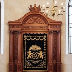 Exquisite Hand-Carved Wooden Aron Kodesh Traditional Synagogue Holy Ark with Velvet Parochet Premium Quality Manufacturer