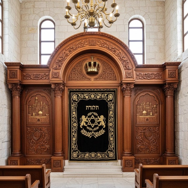 Exquisite Hand-Carved Aron Kodesh Premium Solid Wood Synagogue Ark by Leading Furniture Manufacturer Exquisite Hand-Carved Aron Kodesh Premium Solid Wood Synagogue Ark by Leading Furniture Manufacturer