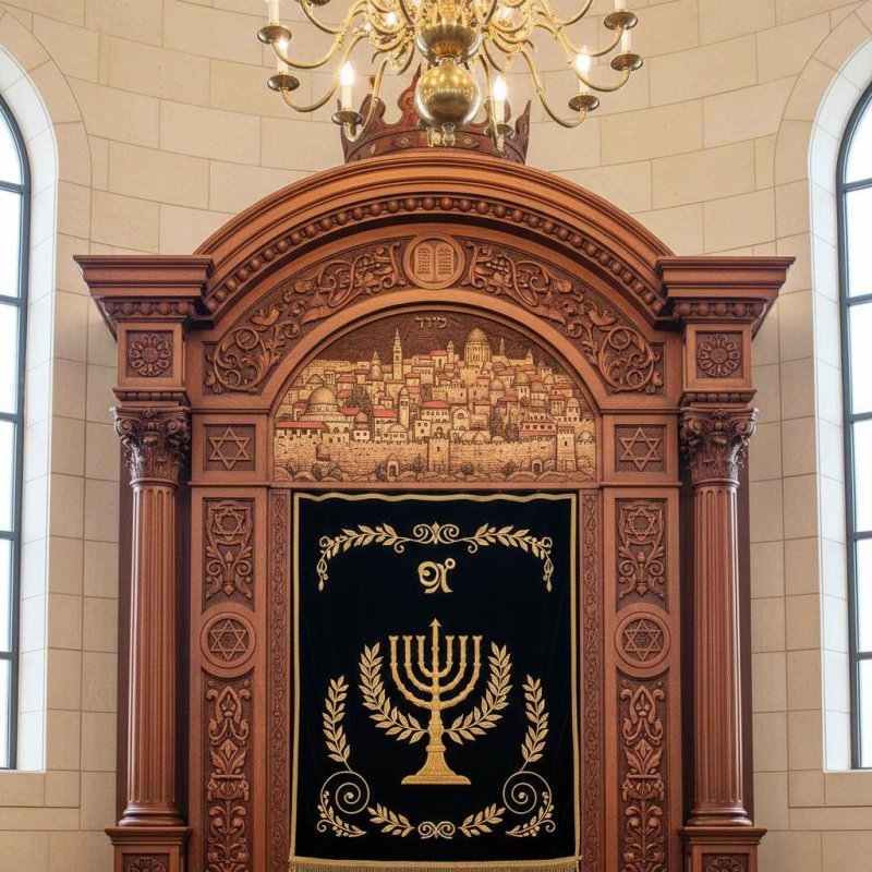 Premium Hand-Carved Wooden Aron Kodesh Exquisite Synagogue Furniture by Leading Manufacturer Holy Ark Master Craftsmanship