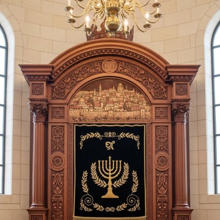 Premium Hand-Carved Wooden Aron Kodesh Exquisite Synagogue Furniture by Leading Manufacturer Holy Ark Master Craftsmanship