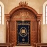 Masterfully Crafted Aron Kodesh Synagogue Ark - Hand-Carved Wood & Embroidered Blue Velvet - Premium Manufacturer Quality