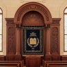 Premium Hand-Carved Aron Kodesh Synagogue Furniture by Expert Manufacturers Ornate Holy Ark with Deep Blue Velvet Parochet