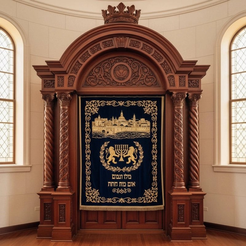 Exquisite Solid Wood Aron Kodesh, Hand-Carved Synagogue Holy Ark for Torah Scrolls by Premium Furniture Manufacturer Exquisite Solid Wood Aron Kodesh, Hand-Carved Synagogue Holy Ark for Torah Scrolls by Premium Furniture Manufacturer