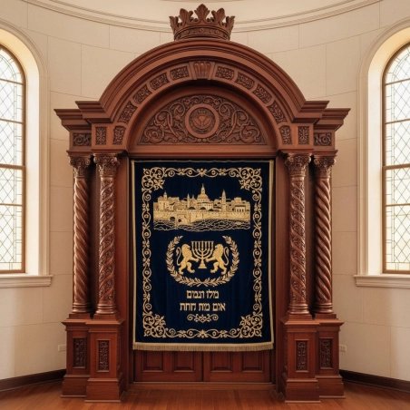 Exquisite Solid Wood Aron Kodesh, Hand-Carved Synagogue Holy Ark for Torah Scrolls by Premium Furniture Manufacturer