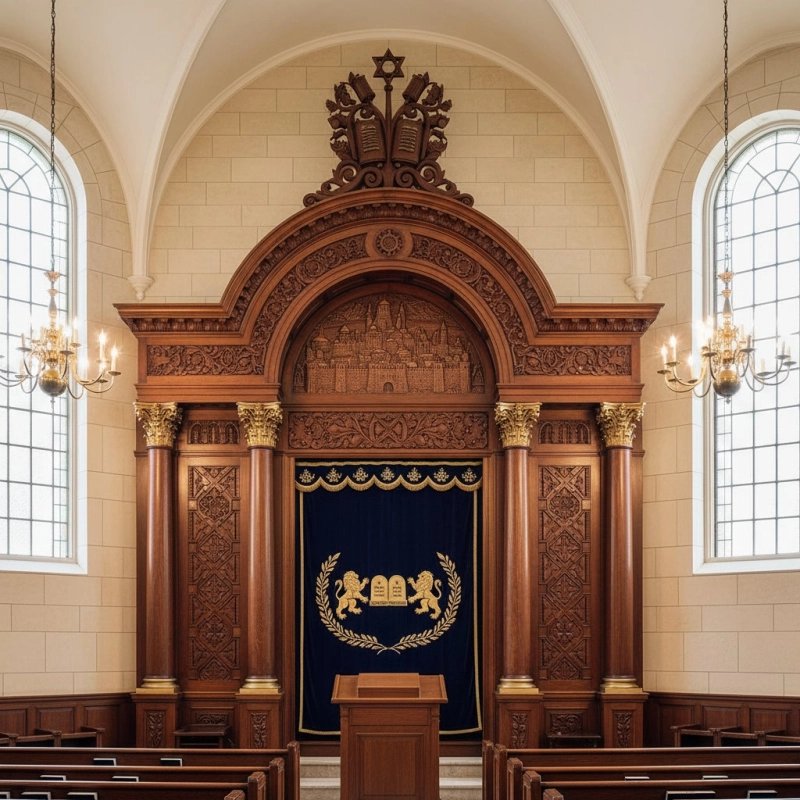 Masterfully Handcrafted Solid Wood Aron Kodesh Premium Synagogue Sanctuary Furniture by Expert Manufacturer