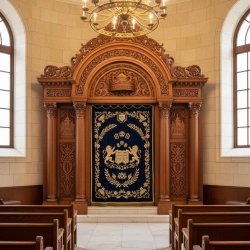Exquisite Handcrafted Aron Kodesh Ark by Premier Synagogue Furniture Manufacturer, Ornate Solid Wood with Velvet Torah Curtain