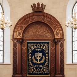 Premium Handcrafted Aron Kodesh Synagogue Furniture - Exquisite Wood Carving & Velvet Parochet by Leading Manufacturer