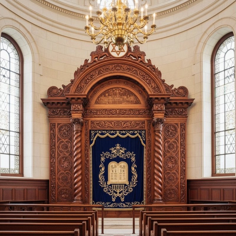 Masterpiece Handcrafted Aron Kodesh: Traditional Synagogue Ark, Premium Wood Furniture Supplier Masterpiece Handcrafted Aron Kodesh: Traditional Synagogue Ark, Premium Wood Furniture Supplier