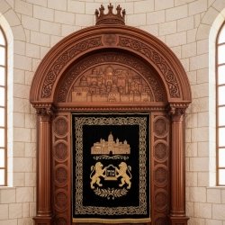 Exquisite Hand-Carved Hardwood Aron Kodesh Premium Synagogue Furniture Manufacturer Traditional Sacred Ark with Ornate Design