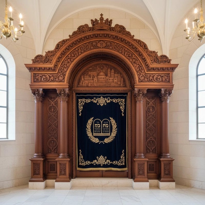 Exquisite Hand-Carved Wooden Aron Kodesh Premium Synagogue Furniture by Master Craftsmen Traditional Sanctuary Ark Exquisite Hand-Carved Wooden Aron Kodesh Premium Synagogue Furniture by Master Craftsmen Traditional Sanctuary Ark