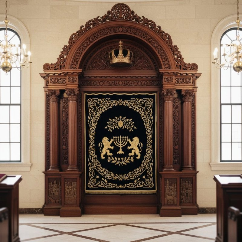Grand Hand-Carved Aron Kodesh, Premium Synagogue Ark, Exquisite Woodcraft by Leading Manufacturer & Supplier Grand Hand-Carved Aron Kodesh, Premium Synagogue Ark, Exquisite Woodcraft by Leading Manufacturer & Supplier