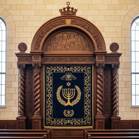 Premium Hand-Carved Solid Wood Aron Kodesh Ornate Traditional Synagogue Furniture Expertly Crafted by Leading Manufacturer
