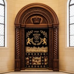 Hand-Carved Ornate Aron Kodesh Premium Solid Hardwood Synagogue Ark Master Crafted Jewish Sanctuary Furniture