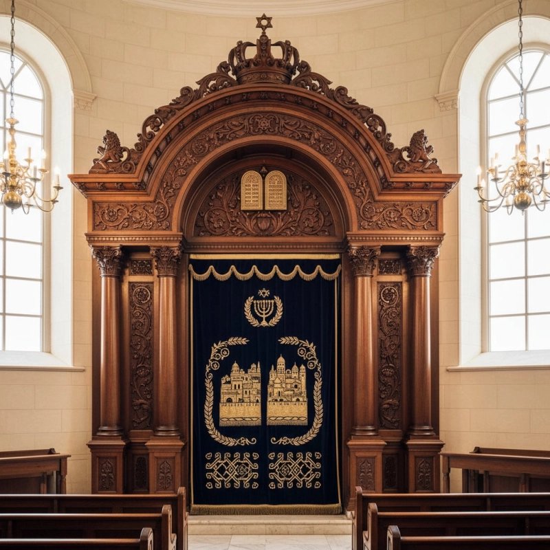 Exquisite Hand-Carved Aron Kodesh - Traditional Solid Hardwood Torah Ark by Premier Synagogue Furniture Manufacturer