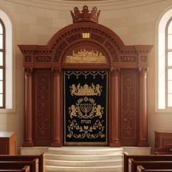 Exquisite Handcrafted Aron Kodesh Premium Synagogue Furniture Manufacturer Ornate Wooden Torah Ark & Gold Embellishments