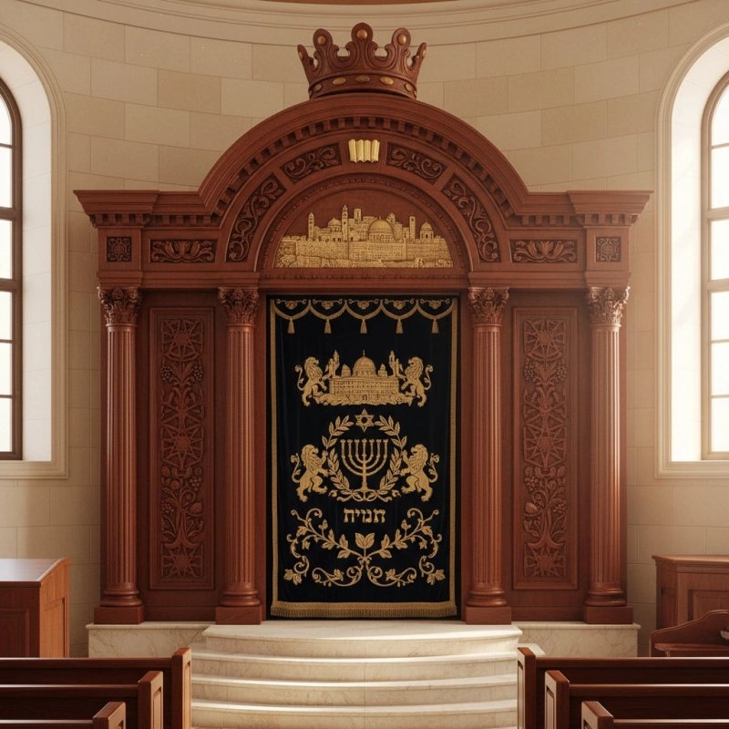 Exquisite Handcrafted Aron Kodesh Premium Synagogue Furniture Manufacturer Ornate Wooden Torah Ark & Gold Embellishments Exquisite Handcrafted Aron Kodesh Premium Synagogue Furniture Manufacturer Ornate Wooden Torah Ark & Gold Embellishments
