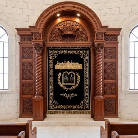 Exquisite Hand-Carved Solid Wood Aron Kodesh by Premier Synagogue Furniture Manufacturer and Supplier