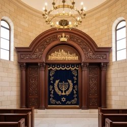 Exquisite Handcrafted Solid Wood Aron Kodesh Ornate Synagogue Ark with Jerusalem Relief Premium Manufacturer Quality
