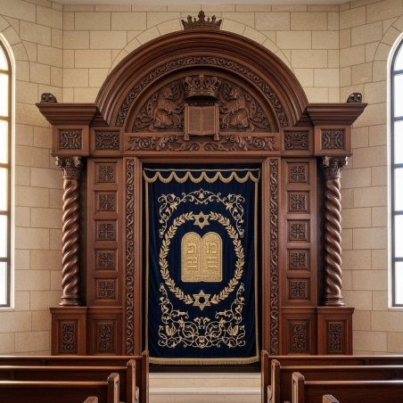 Exquisite Handcrafted Aron Kodesh Holy Ark for Synagogue, Ornate Hardwood Shul Furniture by Leading Manufacturer