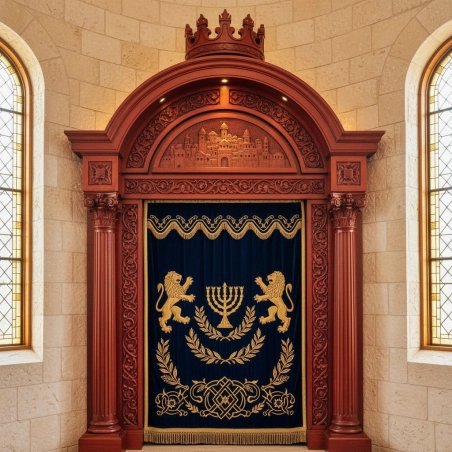 Artisanal Aron Kodesh: Ornate Hardwood Holy Ark for Synagogue, Premium Handcrafted Sanctuary Furniture by Leading Manufacturer