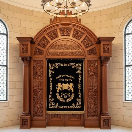Premium Hand-Carved Solid Wood Aron Kodesh Synagogue Ark by Leading Manufacturer, Exquisite Craftsmanship for Sacred Spaces