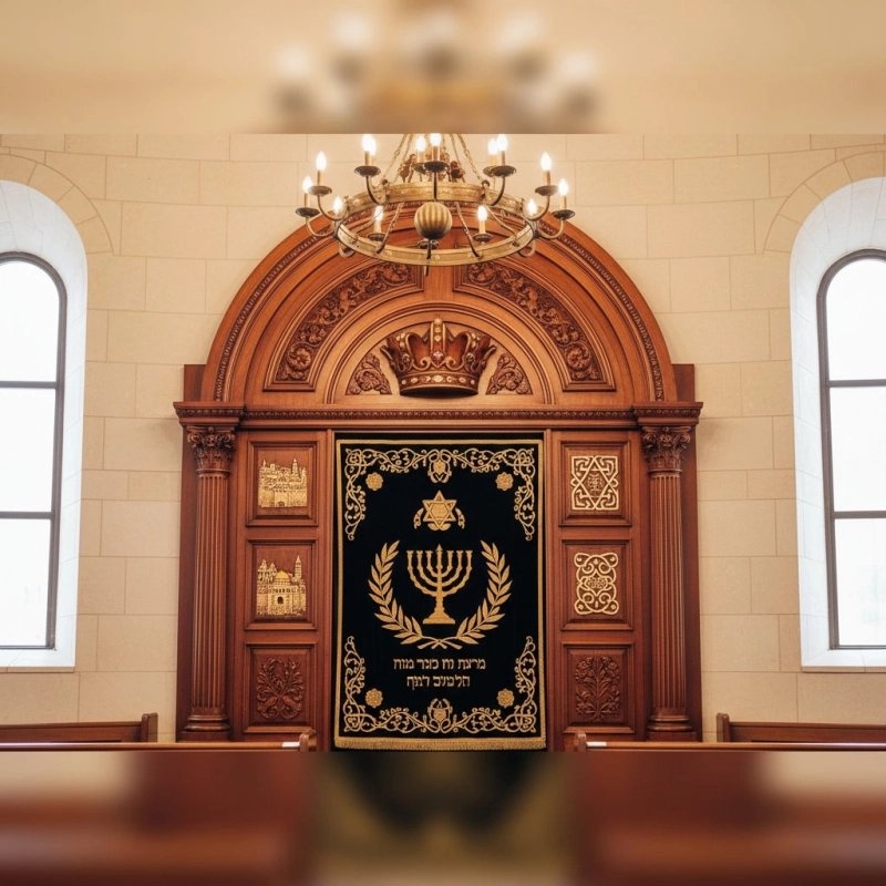 ArtisanCraft Hand-Carved Aron Kodesh Holy Ark Premium Solid Wood Synagogue Furniture for Torah Scrolls Exquisite Ornate Design ArtisanCraft Hand-Carved Aron Kodesh Holy Ark Premium Solid Wood Synagogue Furniture for Torah Scrolls Exquisite Ornate Design