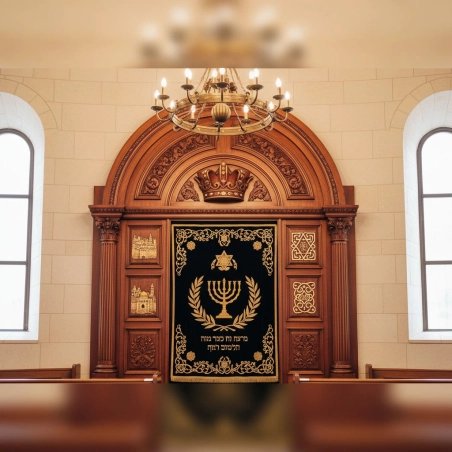 ArtisanCraft Hand-Carved Aron Kodesh Holy Ark Premium Solid Wood Synagogue Furniture for Torah Scrolls Exquisite Ornate Design