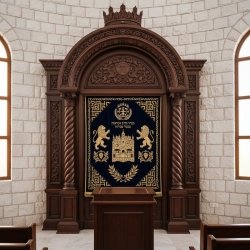 Exquisite Hand-Carved Aron Kodesh Premium Solid Wood Synagogue Ark Manufacturer's Quality Sacred Furniture