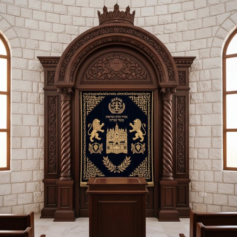 Exquisite Hand-Carved Aron Kodesh Premium Solid Wood Synagogue Ark Manufacturer's Quality Sacred Furniture Exquisite Hand-Carved Aron Kodesh Premium Solid Wood Synagogue Ark Manufacturer's Quality Sacred Furniture