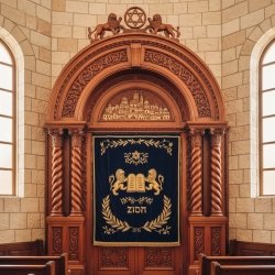 Masterfully Crafted Wooden Aron Kodesh, Premium Synagogue Holy Ark by Leading Furniture Manufacturer, Timeless Sacred Design