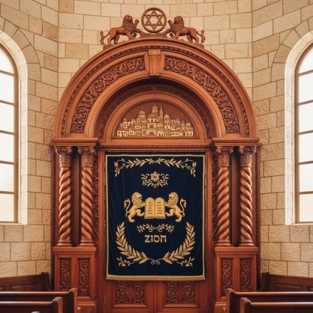 Masterfully Crafted Wooden Aron Kodesh, Premium Synagogue Holy Ark by Leading Furniture Manufacturer, Timeless Sacred Design
