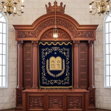 Premium Hand-Carved Aron Kodesh Synagogue Furniture Ornate Wooden Holy Ark by Expert Manufacturer