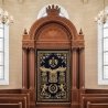 Exquisite Handcrafted Aron Kodesh Synagogue Ark - Premium Carved Wood & Gold Embroidered Velvet Parochet for Sacred Spaces