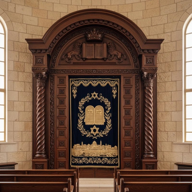 Exquisite Hand-Carved Hardwood Aron Kodesh - Premium Synagogue Furniture by Expert Manufacturers Exquisite Hand-Carved Hardwood Aron Kodesh - Premium Synagogue Furniture by Expert Manufacturers