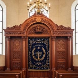 Masterfully Crafted Aron Kodesh Premium Hardwood Synagogue Holy Ark Ornate Shul Furniture with Exquisite Velvet Parochet
