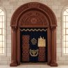 Premium Hand-Carved Solid Wood Aron Kodesh with Ornate Blue Velvet Parochet Expert Synagogue Furniture Manufacturer