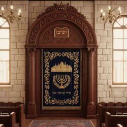 Majestic Handcrafted Aron Kodesh Synagogue Holy Ark by [Manufacturer Name] Premium Carved Hardwood & Velvet for Sacred Sanctuary