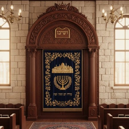 Majestic Handcrafted Aron Kodesh Synagogue Holy Ark by [Manufacturer Name] Premium Carved Hardwood & Velvet for Sacred Sanctuary
