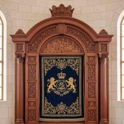 Exquisite Carved Wooden Aron Kodesh with Velvet Parochet - Premium Synagogue Furniture by Master Craftsmen, Manufacturer Direct